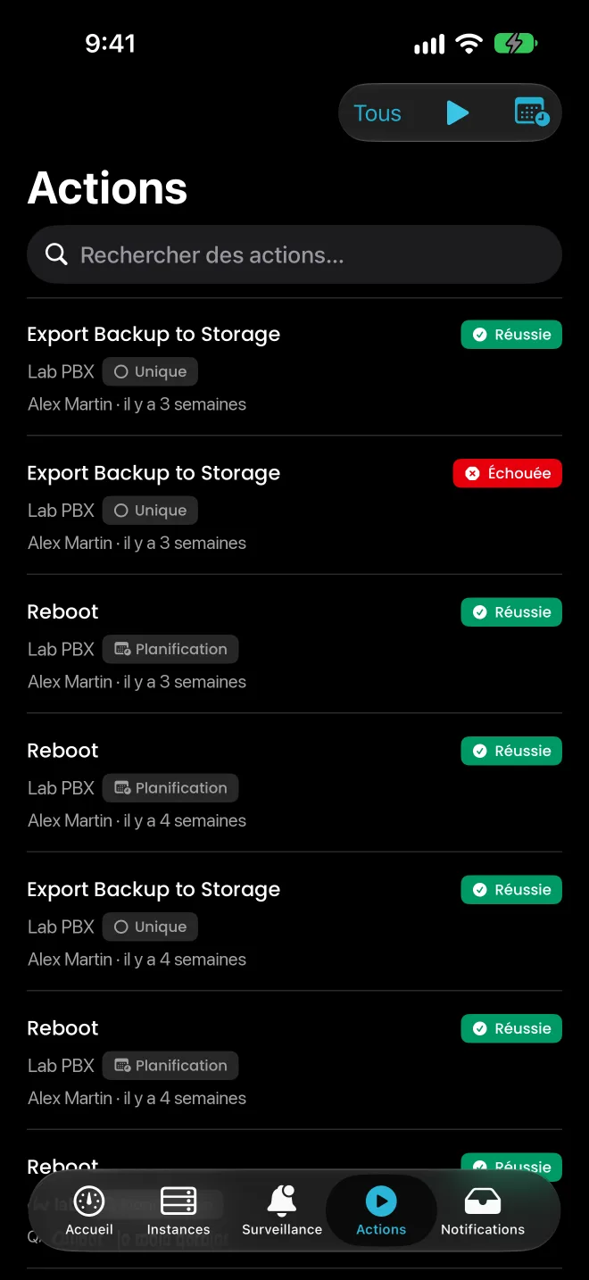 Le catalogue d'actions dans l'application mobile SYNOP•SYS