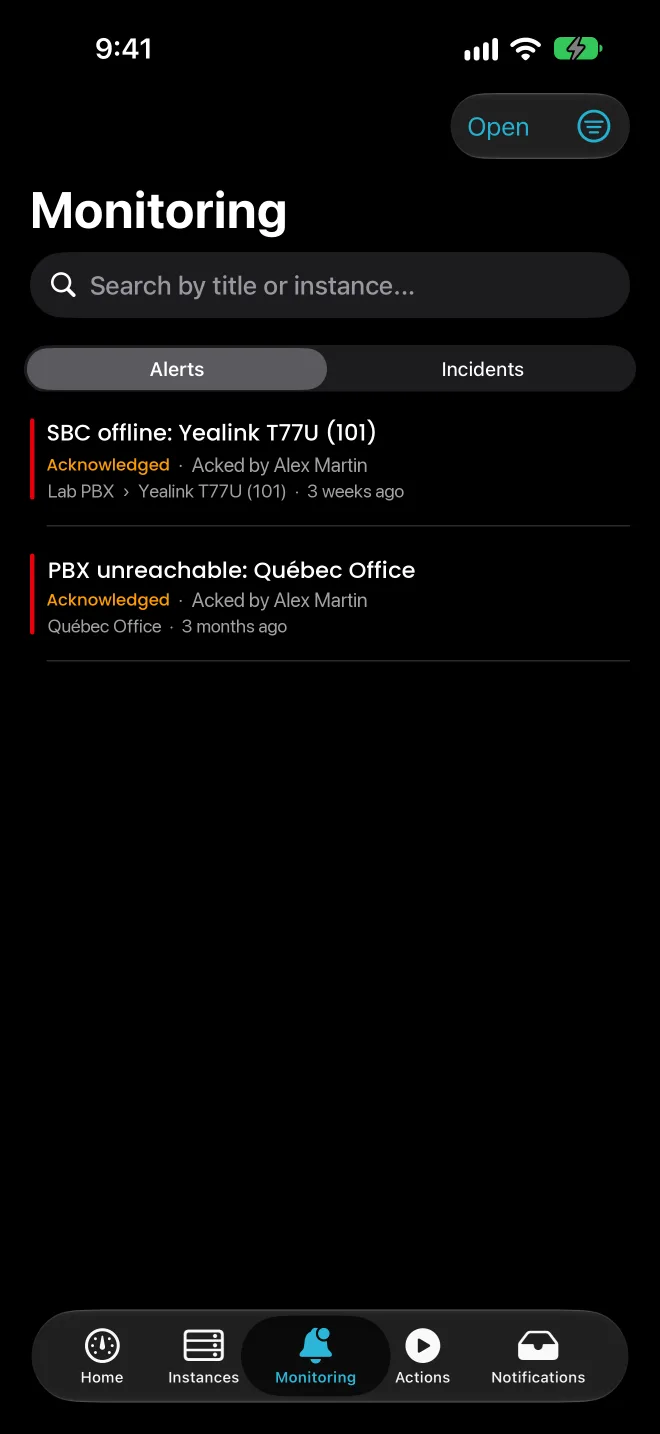 An alert with its details in the SYNOP•SYS mobile app